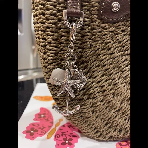 BRIGHTON NAUTICAL ACCENTS JUTE AND LEATHER SHOULDER BAG HANDBAG PURSE - Picture 2 of 13